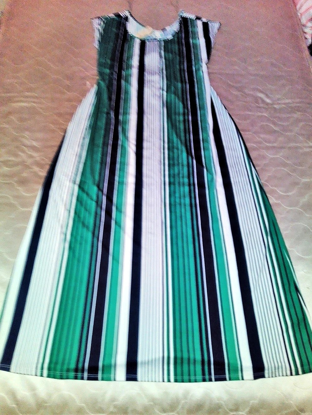 Striped Maxi Dress in Green & Black Like New